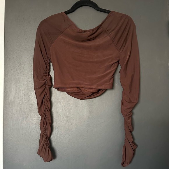NWOT SHEIN Chocolate Brown Mesh Ruched Top - Size Medium - Picture 2 of 4